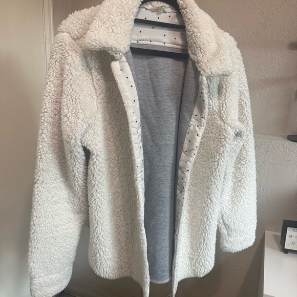 HEM & THREAD Soft White Sherpa Button Up Jacket Cardigan Size Small - Picture 12 of 15